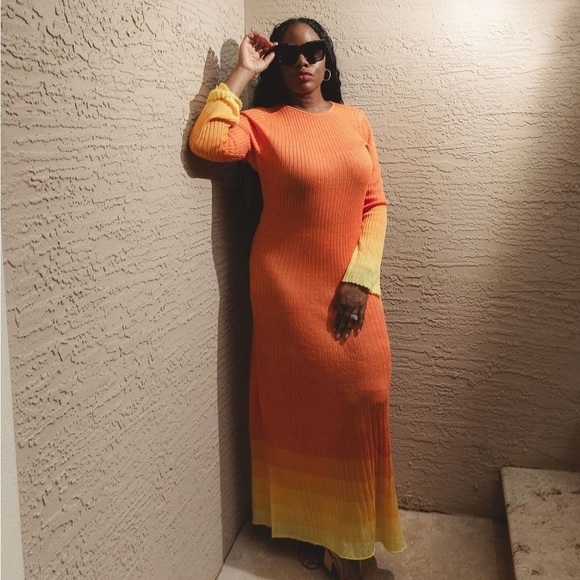 Women's Long Sleeve Open Back Maxi Dress - Future Collective Orange Ombre - Picture 9 of 14